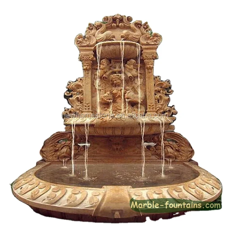 Luxury Beige Marble Sculpture Carving Stone Wall Waterfall Fountain