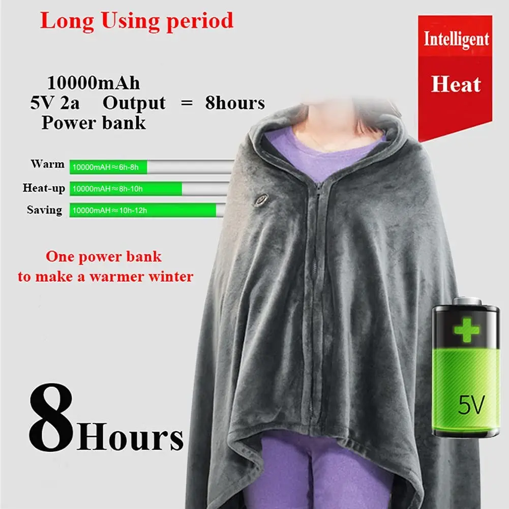 Women Rechargeable USB Heating Shawl Blanket Warming Battery Heated Wrap Cape And Blanket Winter Soft Coral Fleece Heated Shawl