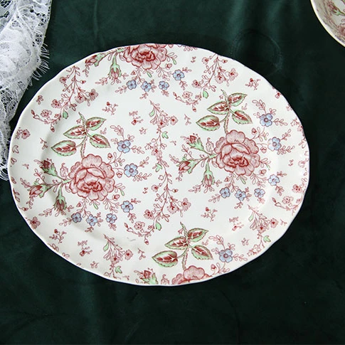 Promotion British Red Rose Pattern Dinner Set Discount Ceramic Dinner Plate