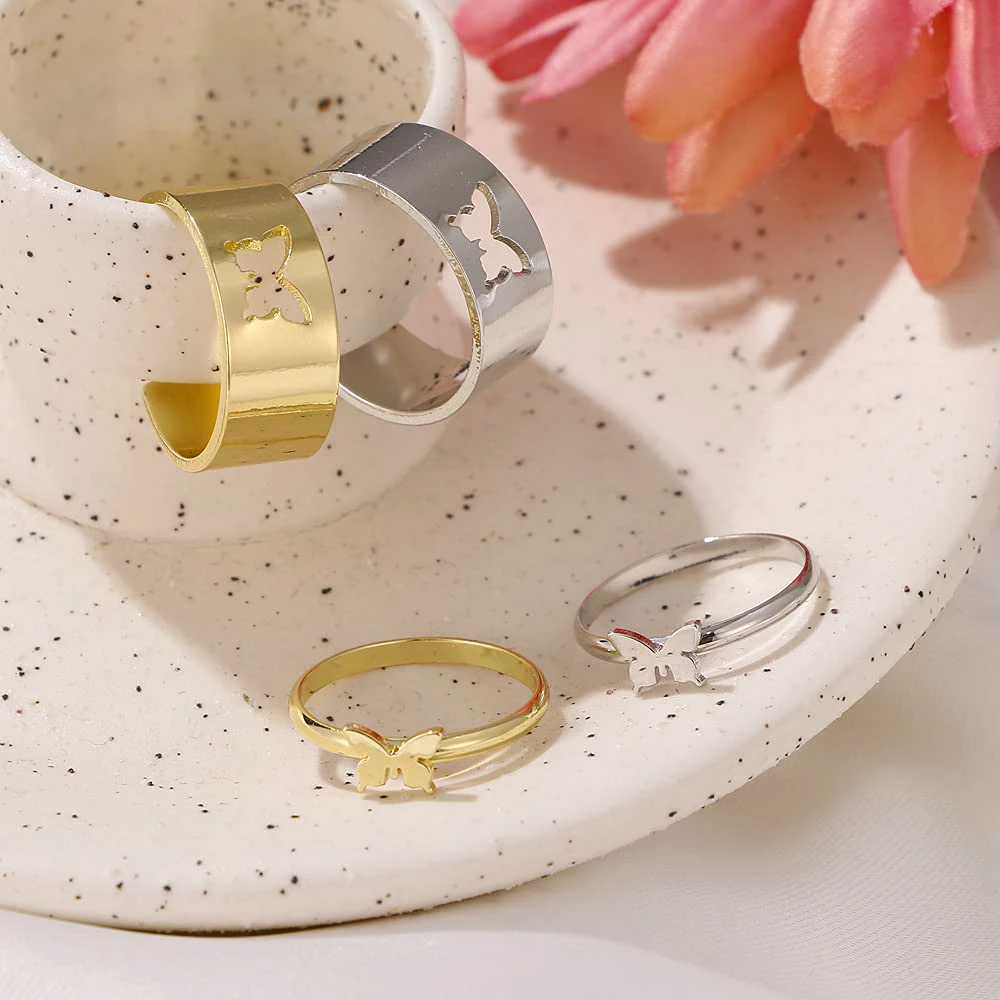 women men wedding finger jewelry18k gold plated adjustable butterfly couple rings jewelry set