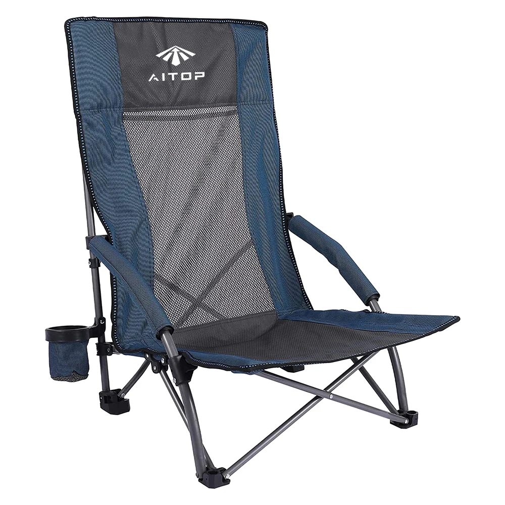 Outdoor Lightweight Portable Low Beach Seat Folding High-Back Beach Chair with Carry Bag for Fishing Beach