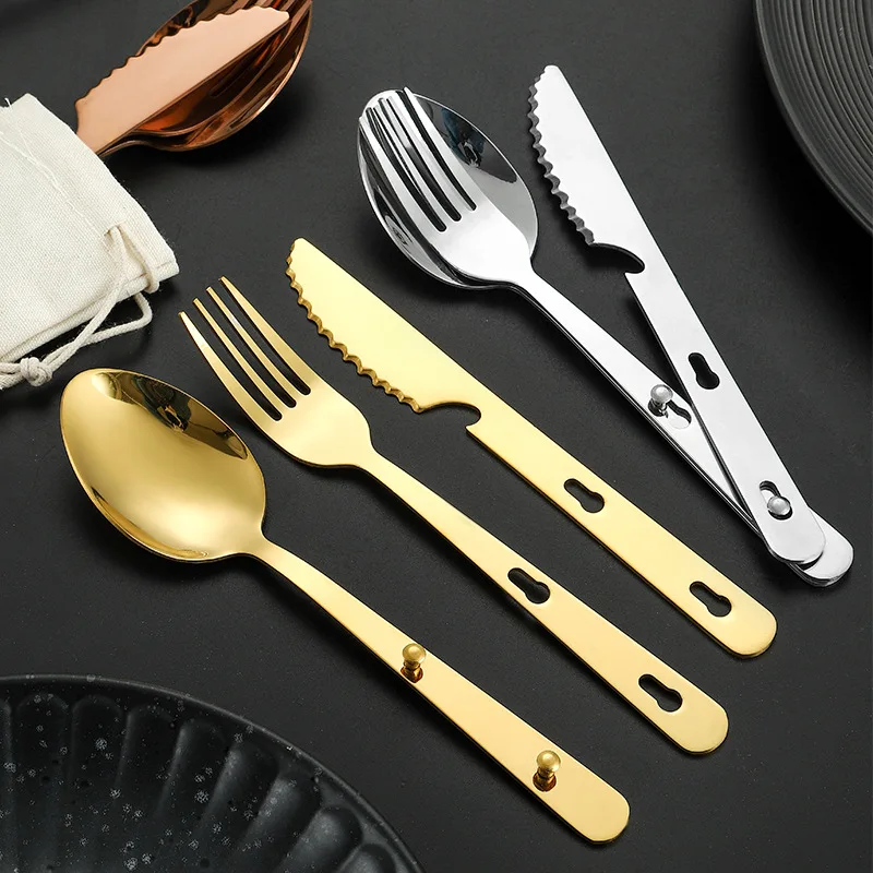 Summer Season Hot Selling Stainless Steel Outdoor Tableware Set Outdoor Packaging Knife Spoon Fork Set Picnic Tableware Set