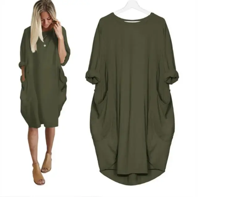 Loose Maternity Long Sleeve T-Shirt Dress Clothes Pregnant Women Dress Vestidos Solid Color Pregnancy Clothings Plus Size