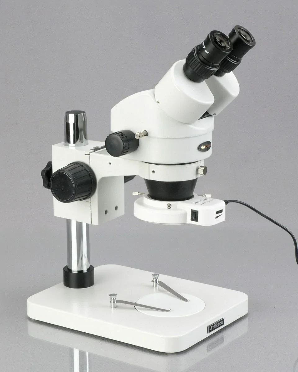 AmScope 7X-45X Zoom Power Inspection Dissecting Stereo Microscope with 144-LED Light