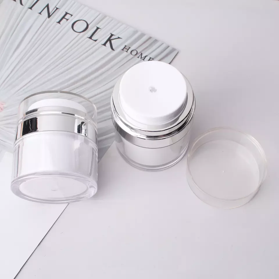 15 g 30 ml 50 grams airless pump round shape white color skin care luxury cosmetic jar cream jar acrylic jar
