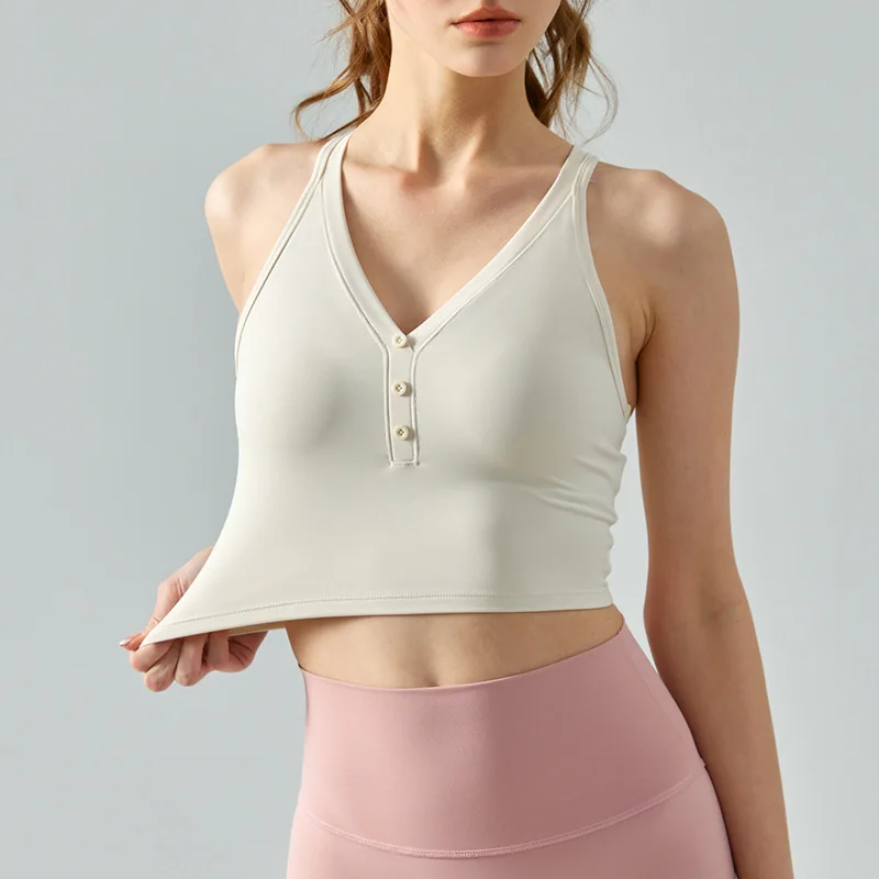 JY V-neck sports vest with chest pad summer wear sexy cross back yoga suit top solid color fitness vest women