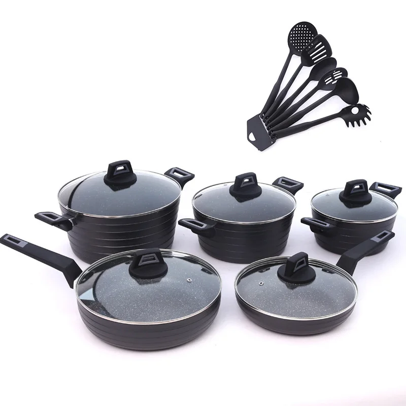 Pressed aluminum cookware set with casserole sauce pan fry pan non stick cookware set 16pcs