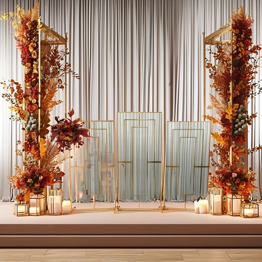 Luxury Square Arch Gold Metal Stainless Steel Wedding Backdrop Frames Flower Balloon Stand for Wedding Event Stage Decorations
