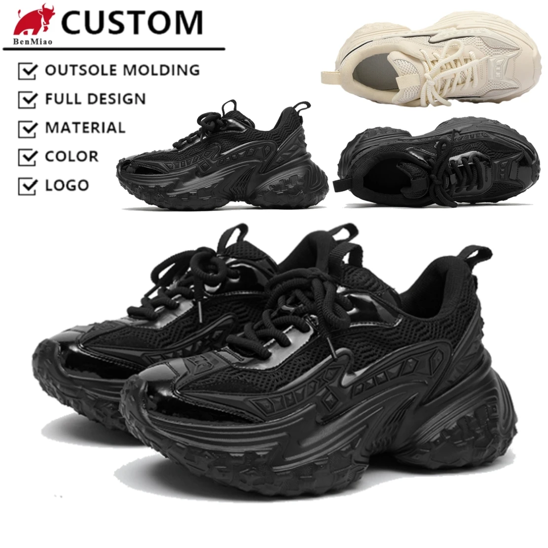 Factory ODM OEM Mesh Breathable Upper Running Shoes Man Chunky Sneakers Casual Thick-Soled Sports Jogging Supplier Custom