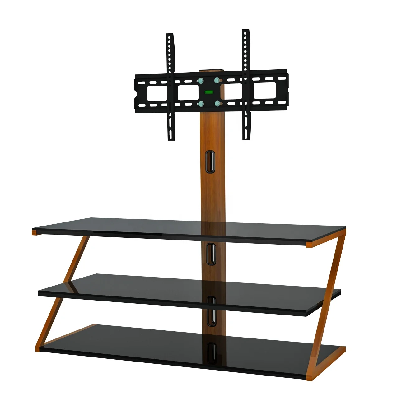 Современная тонкая трехслойная Черная Стеклянная напольная ТВ-подставка с кронштейном для телевизора 32 ~ 65 дюймов ЖК/светодиодный ТВ-стол