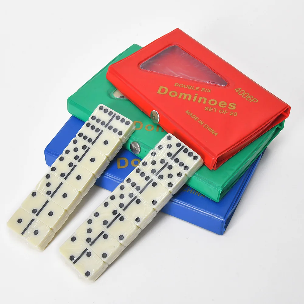 Hot Selling Professional double six dominoes white domino set Black dots with PVC box