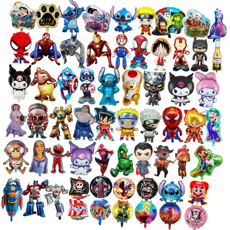 Wholesale 3D Standing Spiderman Cartoon Character SuperHero Mario Stitch Kuromi My Melody Foil Helium Balloon For Birthday Party