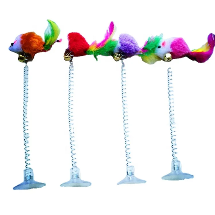 Swing mouse Colorful sucker spring cat teaser with Bell Cat toy popping mouse cat toy