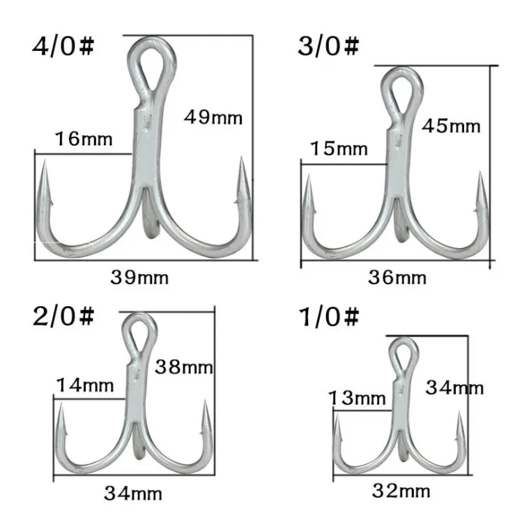wholesale New  Pesca 4X Strength high carbon steel Barbed Treble Fishing Hook  round bent Fishing Hooks