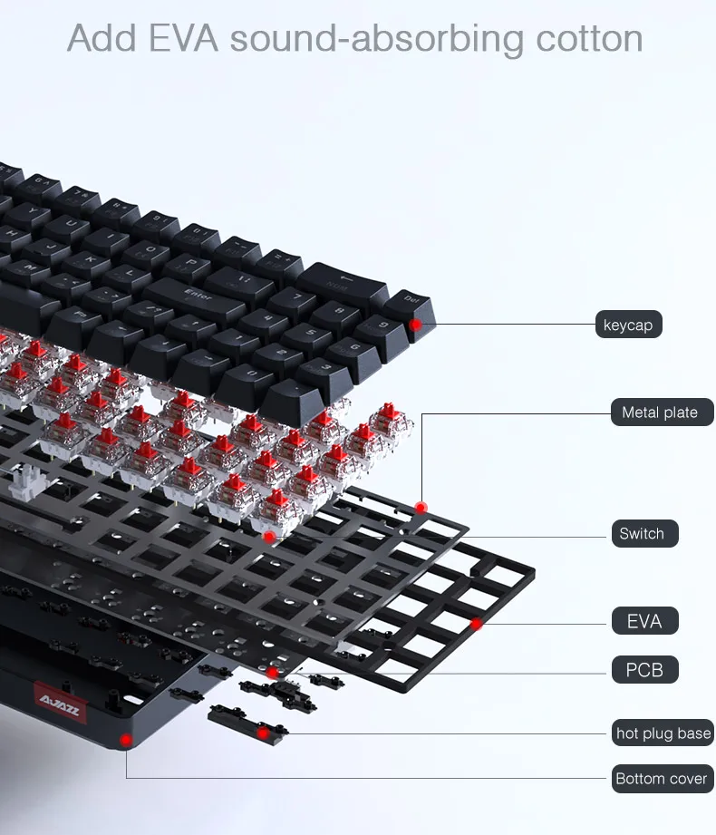 Ajazz AK692 Ultra Compact 60% Form Factor Triple Mode Hot Swap - Mechanical Gaming Keyboard ABS Keycaps RGB Backlit