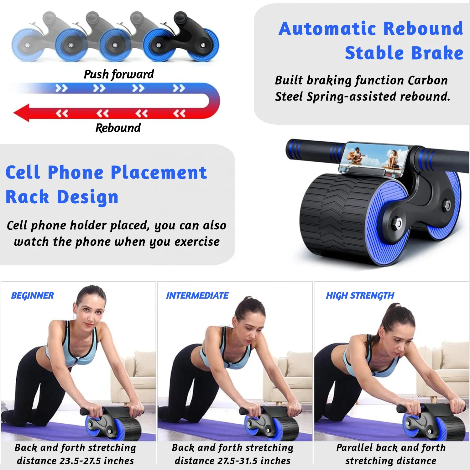 RS Hot Selling Ab Wheel Roller No Noise Ab Automatic Rebound Abdominal Wheel Kit Ab Wheel Workout Equipment for Home