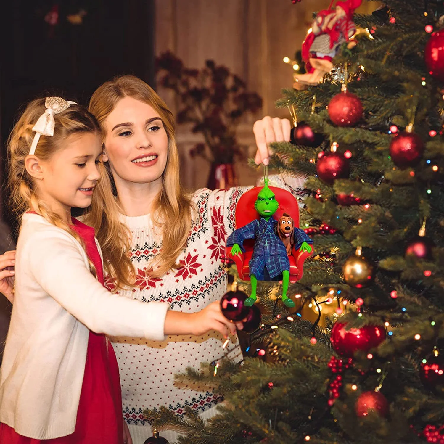 2024 Hot Selling Wholesale Funny Green Dolls Christmas Decor acrylic Flat Christmas Grinchs Hanging Ornaments for Christmas tree