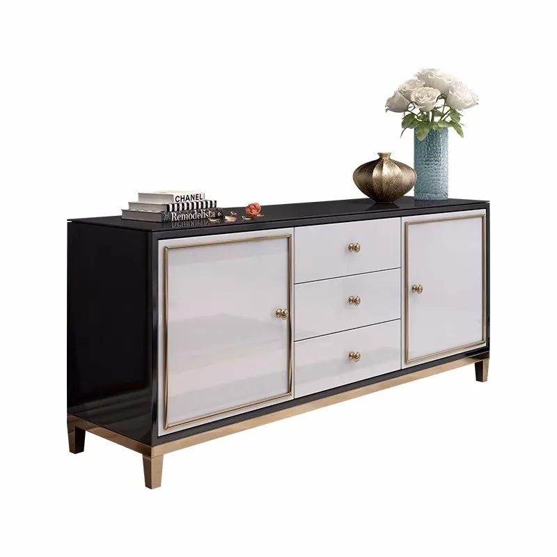Modern Dining Room Furniture Wooden Cabinet Stainless Steel Console Table With Drawer Storage Sideboard Buffet