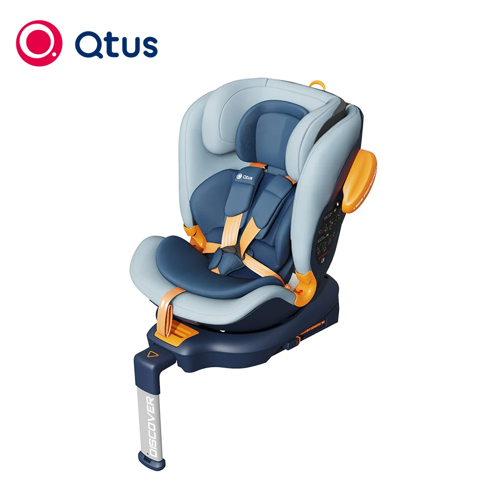 Qtus S3 POROS Baby Car Seat - 360degree rotation - ISOFIX + TOP TEHER + Support leg - From 0 to 36KG - Blue & Orange