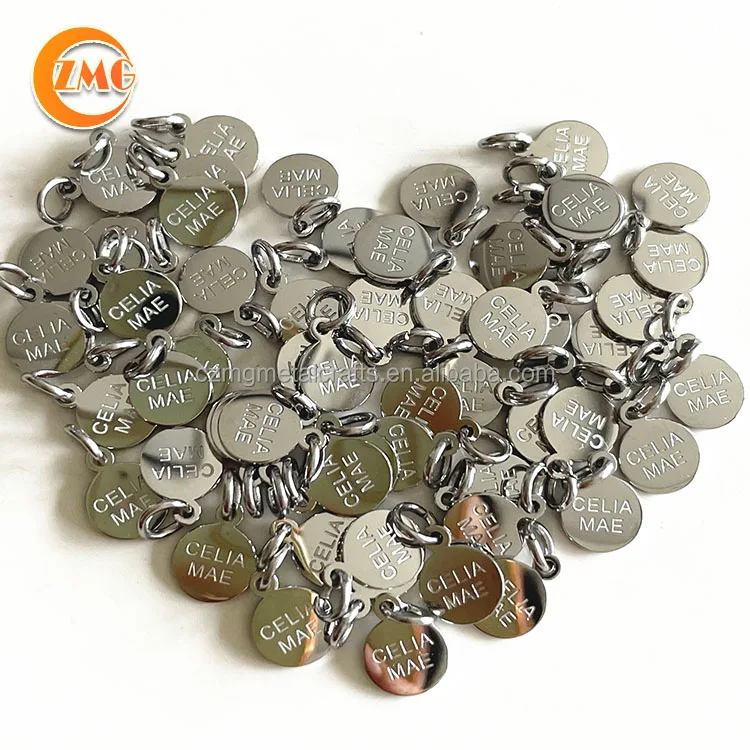 wholesale high quality polished two sides engraved small round shape stainless steel custom jewelry tags