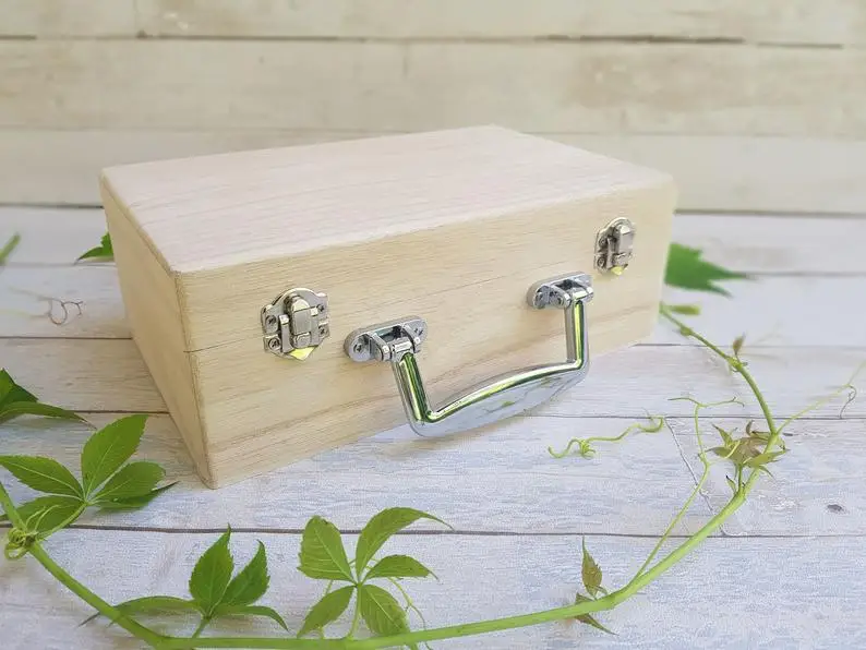 Unpainted Keepsake Storage Chest Storage Box Wooden Suitcase With Handle