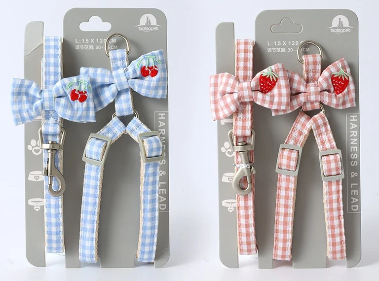 New spot Pipi Tao clear fresh wind fruit embroidery lead rope small and medium-sized dog teddy leash dog leash