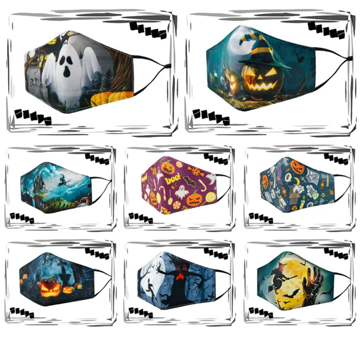 Hotsale Halloween 3D printed maskes washable adult dustproof cotton cloth face cover