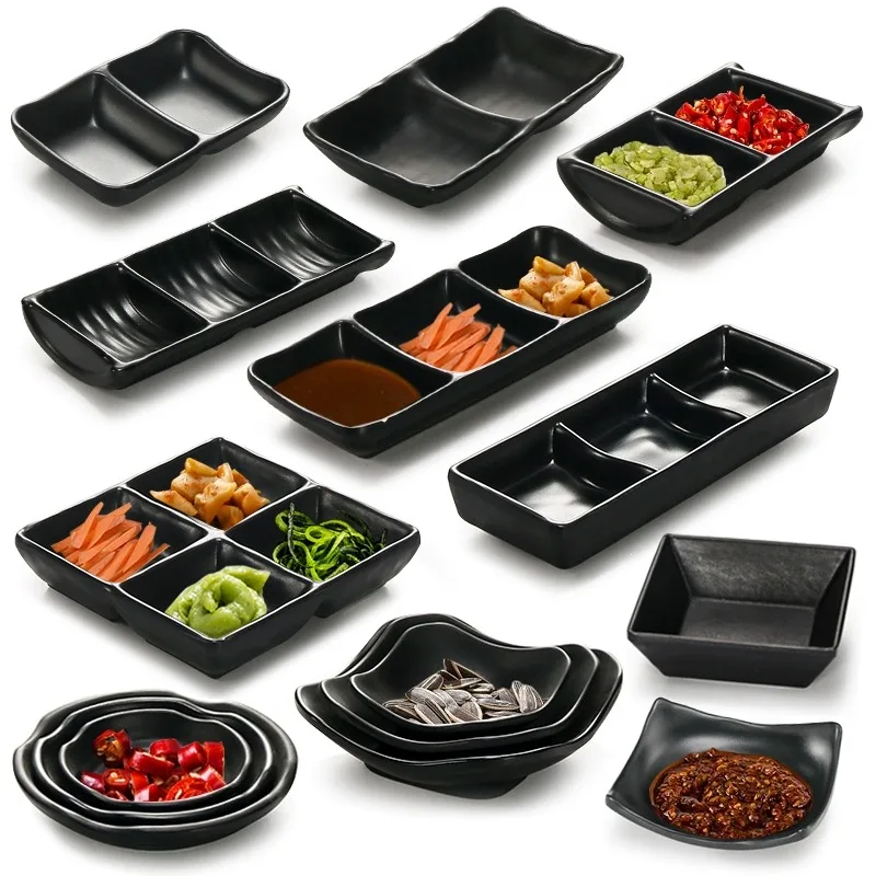 High Quality Matte Melamine Dinnerware Wholesale Small Sauce Dish With Logo Restaurant Melamine Plates And Bowls Black
