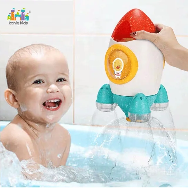 2020 Konig Kids Popular High Quality Water Power Rotating Rocket Toys Purling Shower Play Set Baby Water Bath Toy
