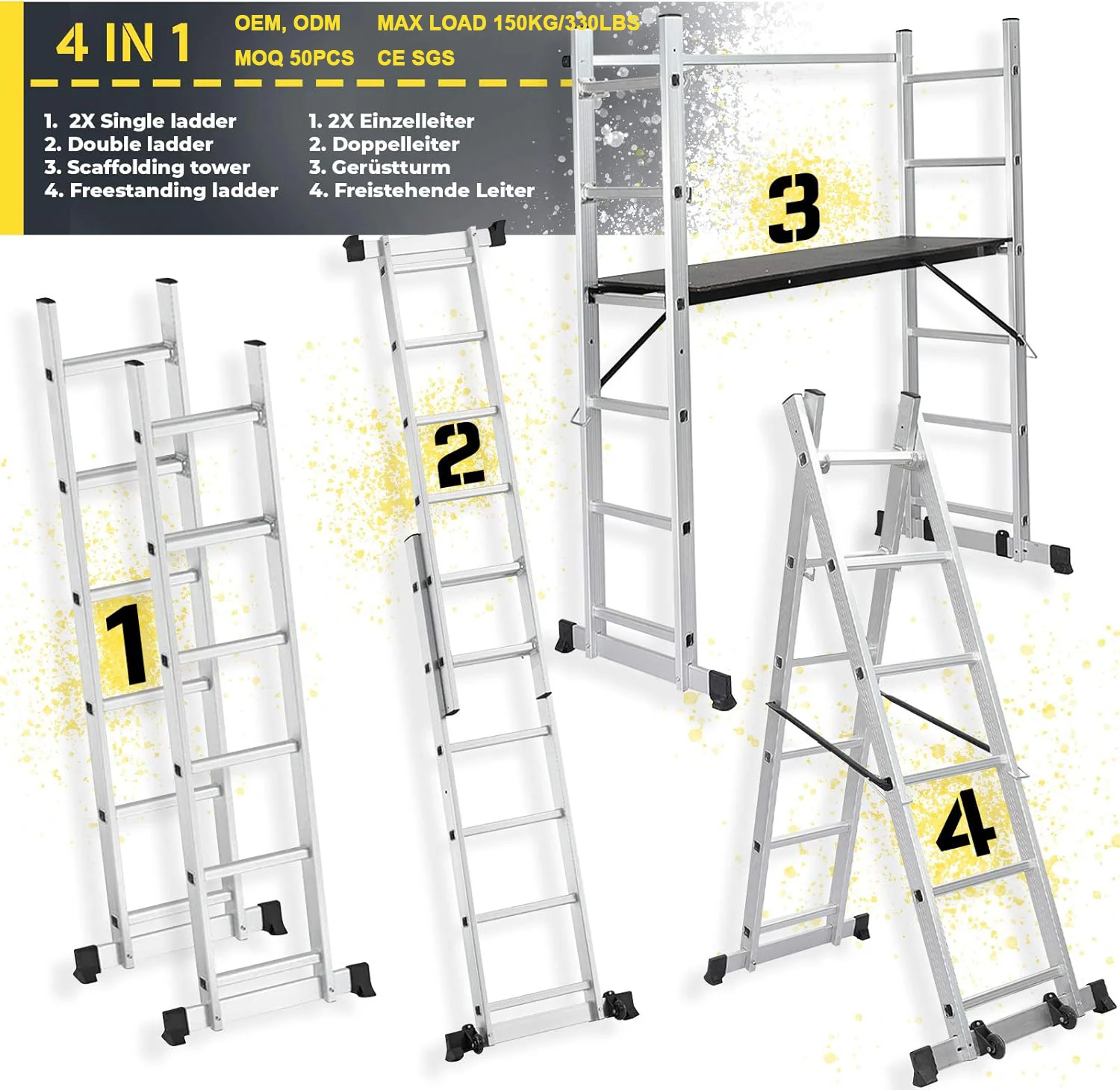 Collapsible Professional Ladder Scaffolding Folding Multi Purpose Scaffold Platform Aluminium Step Combination Ladders