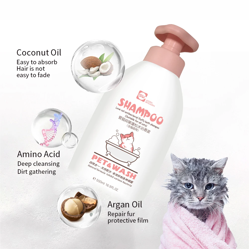 Private Label Natural Organic Cat Product Pet Plastic Shampoo Bottle Shampoo For Pet Deep Cleansing Smoothing Cat Shampoo