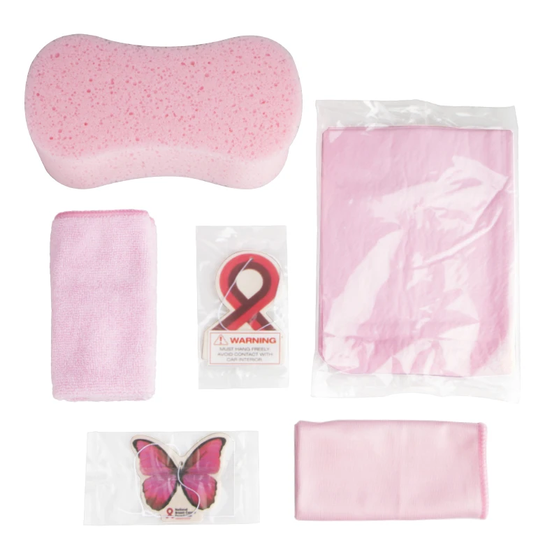 6 pieces pack Pink  Ribbon Car care set for gift and Promotional