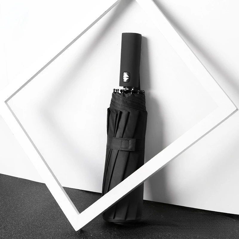 Fully Automatic12 Bone Three-fold Black Glue Custom Plus Printing Logo Sunny Rain Gift Advertising Umbrella Wholesale