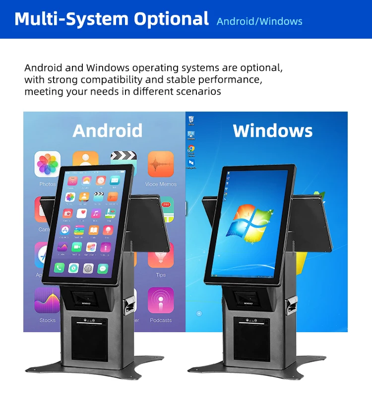 15.6' Self Ordering Kiosk Printer 40mm QR Scanner All In One Pos Terminal Payment Kiosk Supermarket Shop