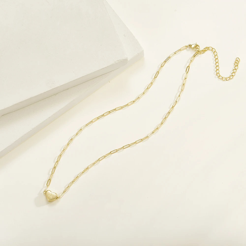 wholesale women A to Z necklace with heart initial letters,mini engraving letter pedant B M H S initial woman necklace charm