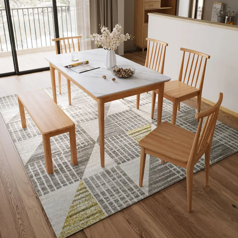 Корейский роскошный современный обеденный стол Linsy из мрамора на 4 и 6 места с резиновыми деревянными ножками стульями Bh2R