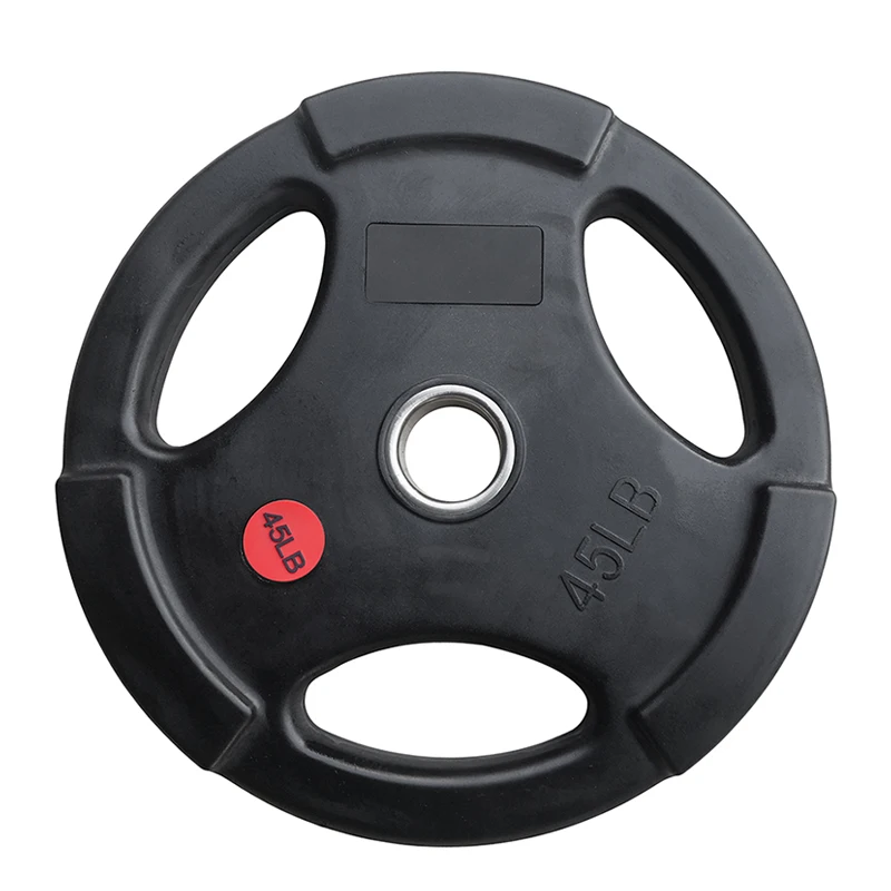 Black Rubber  OP Weight Plate with Three handles 51mm and Metal Ring Sticker Logo Label Barbell Plate Gym Fitness Equipment