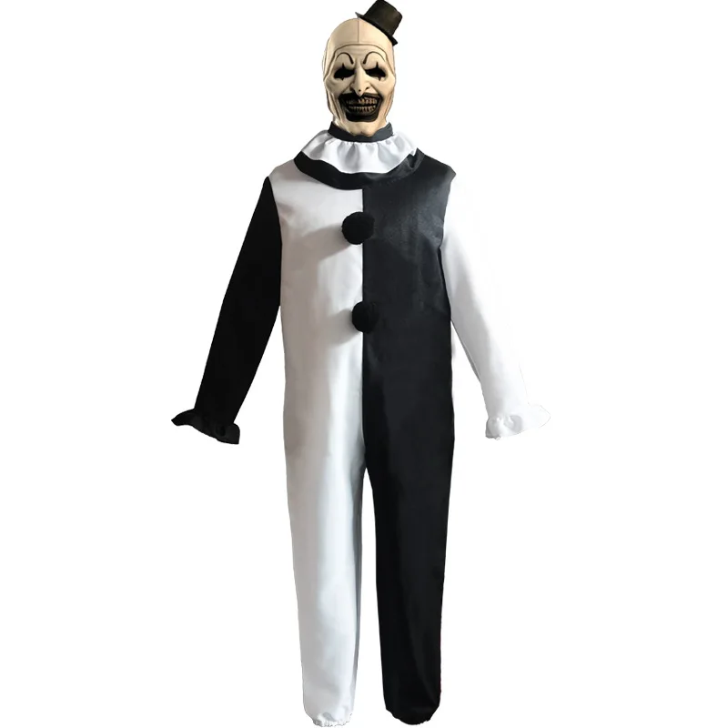 Clown Joker Cosplay Costume Mask Terrifier Jumpsuit Women Men Halloween Horror Black White Bodysuit TV Art The Clown Clothes Set