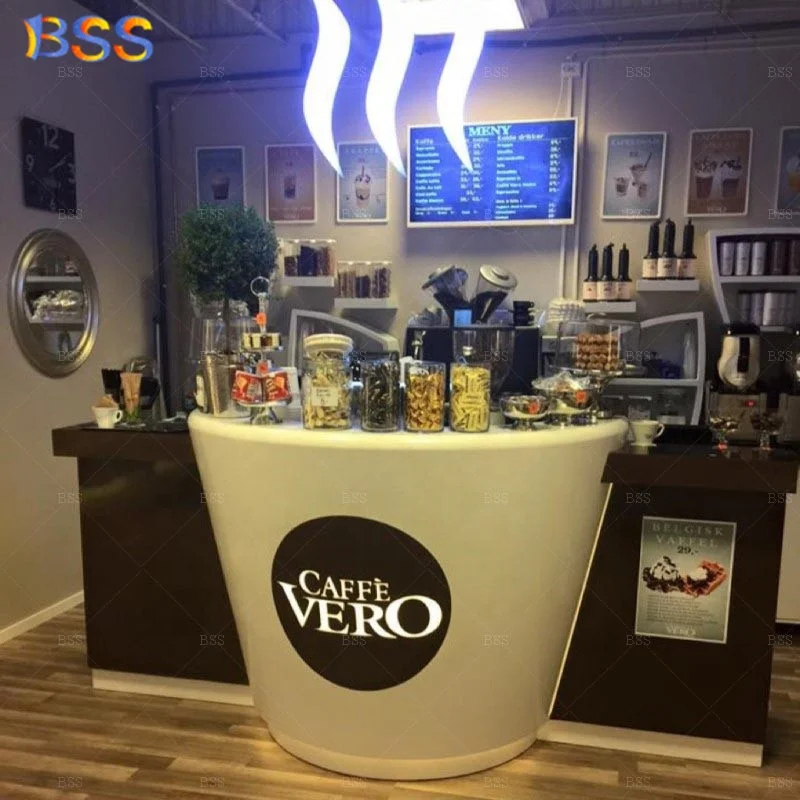 Counter Coffee Design Tailored Made Art Deco Latest Contemporary Luxury Italy Style Corian Acrylic Modern Coffee Shop Counter