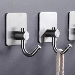 Free perforated black Hook wall mount 304 Stainless steel bathroom kitchen hook hanger behind the door sticky hook