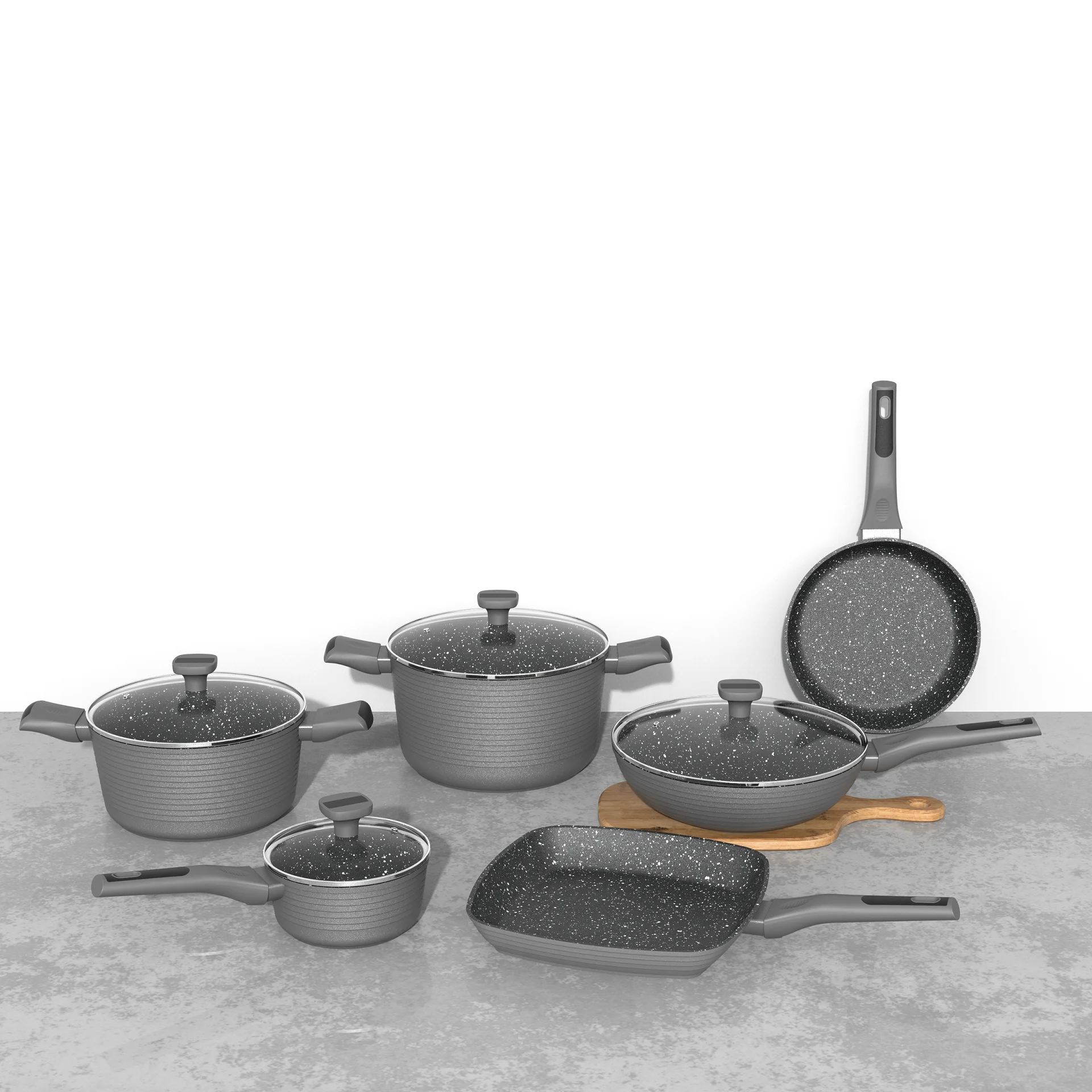 BESCO OEM Line style series aluminium alloy kitchen appliances set cookware Hole induction bottom korea pot cookware set