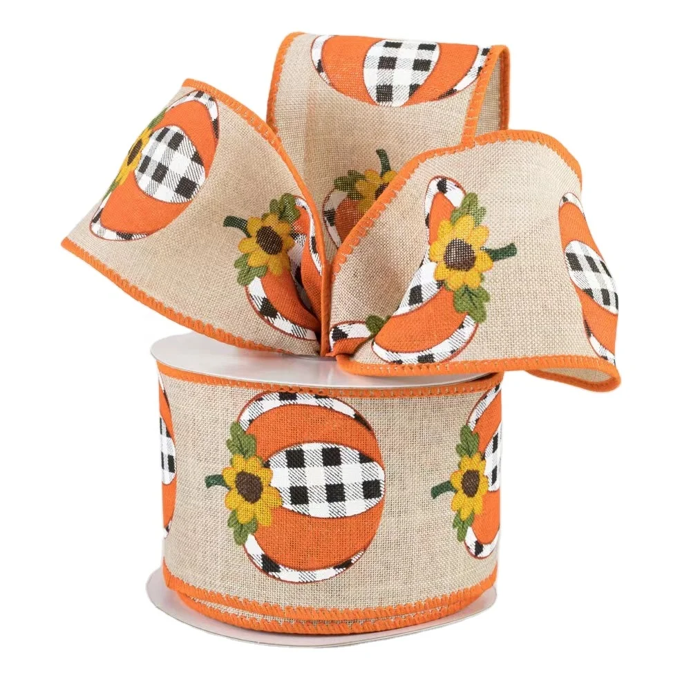Factory Wholesale Orange Plaids Carrot Ribbon Gingham Ribbon for Home Decoration
