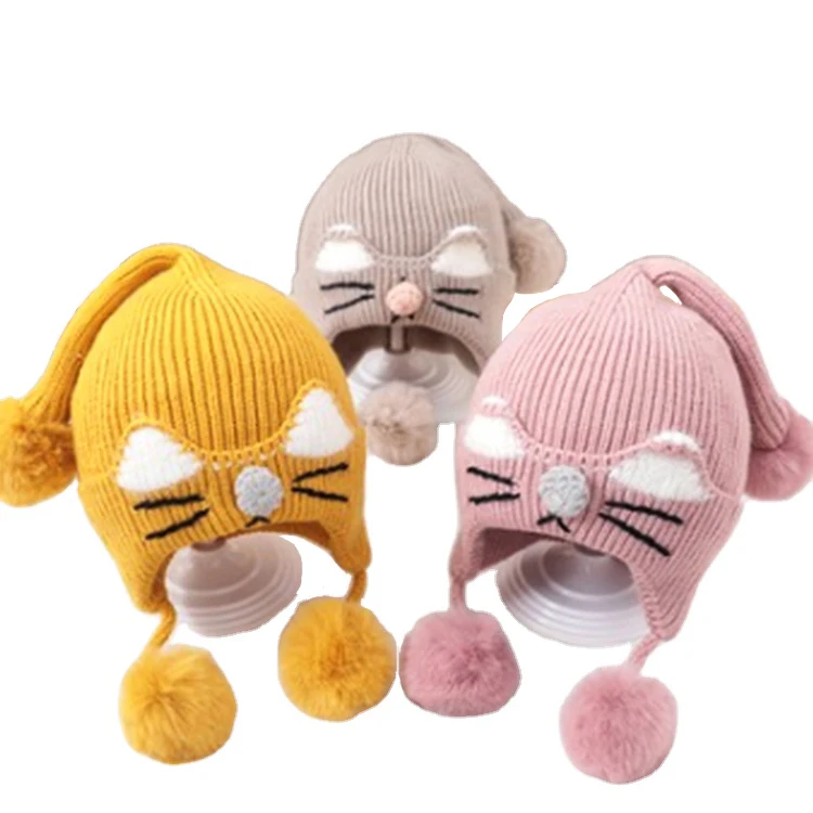 2022 Cute Lovely Thick Children Winter Hat With Pom Pom Girls Knitting Hat For Kids