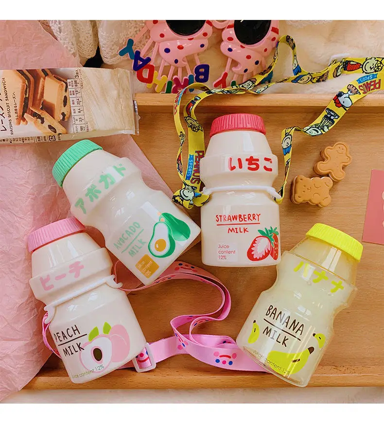 Hot Sale 480ml Cute Kawaii Fruit Plastic Water Cup BPA Free Portable Leak Proof Travel Drinking Bottle for Kids Girls