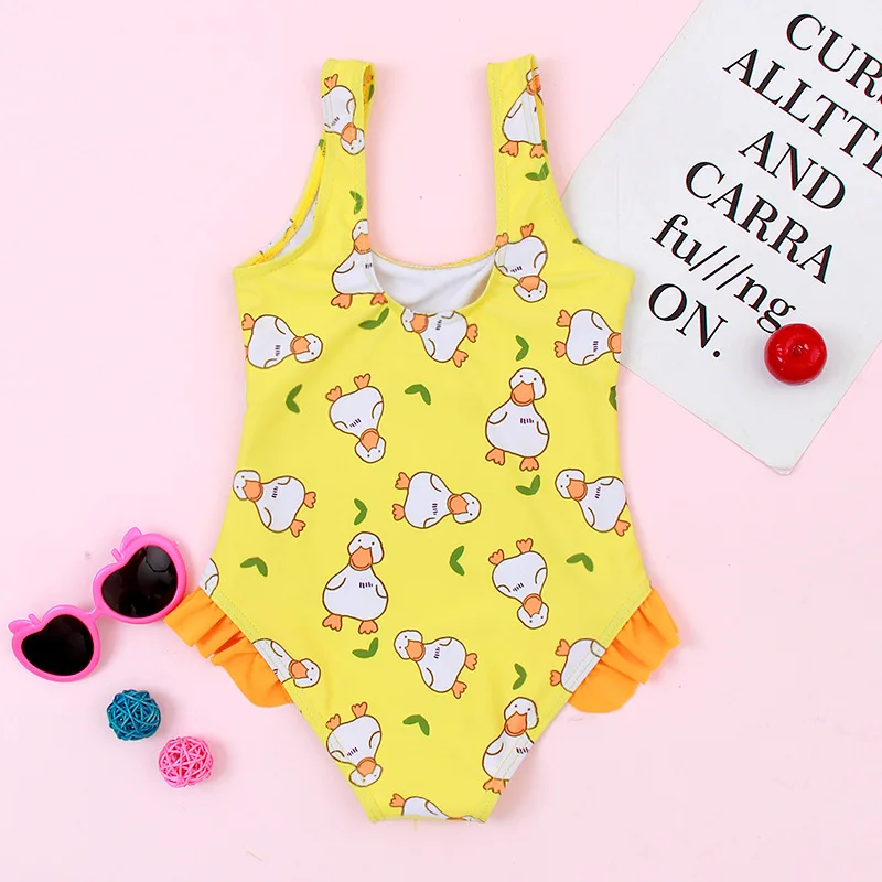 Customize Printed UPF 50+Toddler Infant Baby Girls Swimsuit Kids One Piece Swimwear Ruffle Edge Bathing Suit Summer Beach Bikini