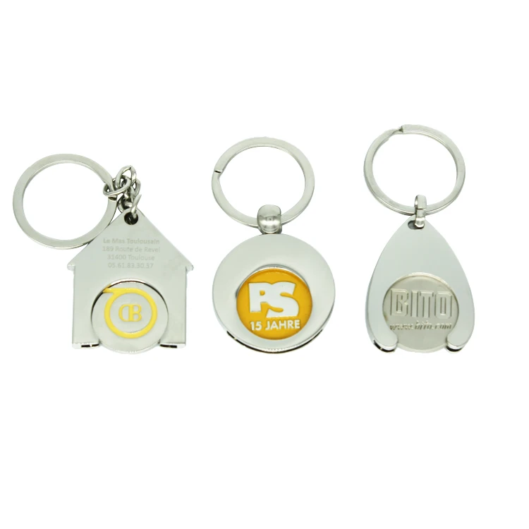 Custom Design Metal Keyring Supermarket Shopping Trolley Token Coin Keychain For Supermarket Cart