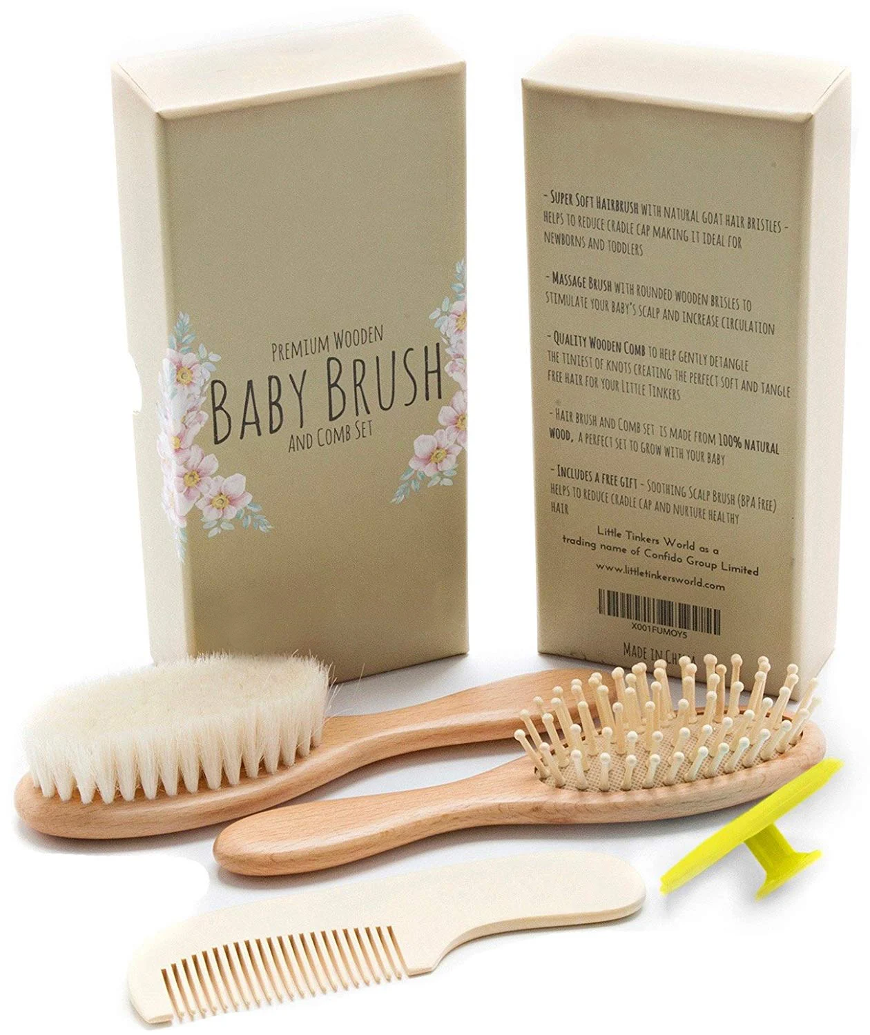 Natural Goat Bristles Brush for Cradle Cap Treatment newborn and toddler wooden baby hair brush and comb set