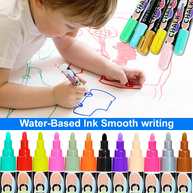 Erasable Highlighter Pen Set 6mm Liquid Chalk Fluorescent Marker LED Window Glassboard Pens