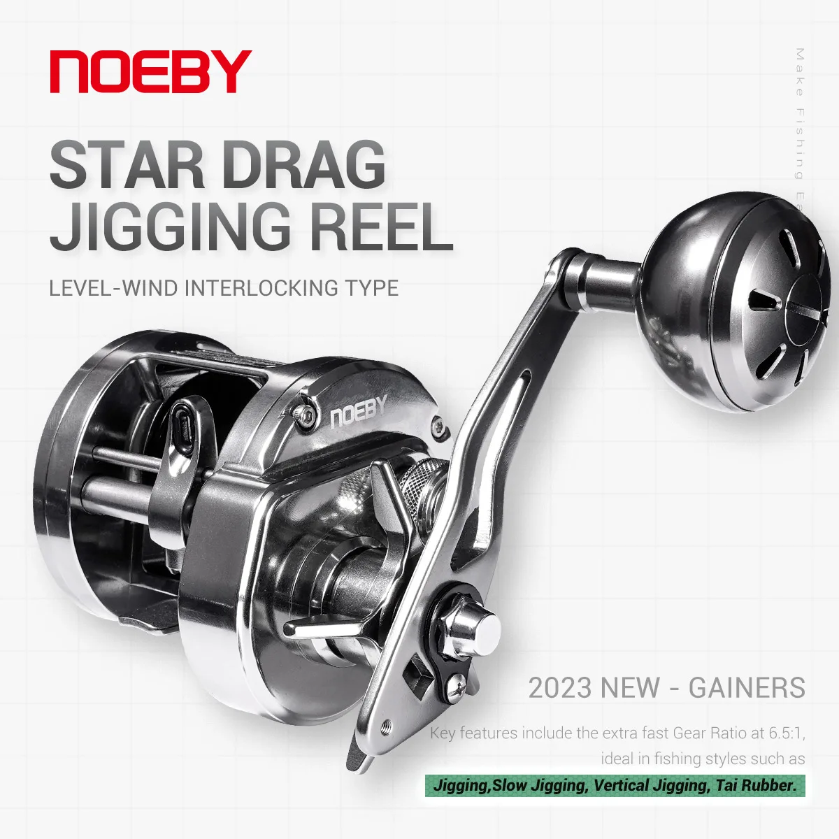 Noeby Light Jigging Fishing Reel Left Hand Baitcasting Drum Reels 8+1BB 12kg Slow Pitch Jigging Tuna Sea Fishing Reels