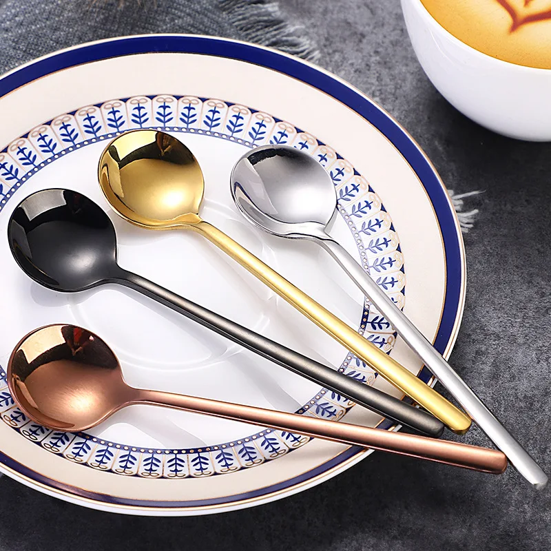 New Arrivals Korean Style Stainless Steel Gold Plated Spoons Bulk Round Metal Soup Spoon for Ramen